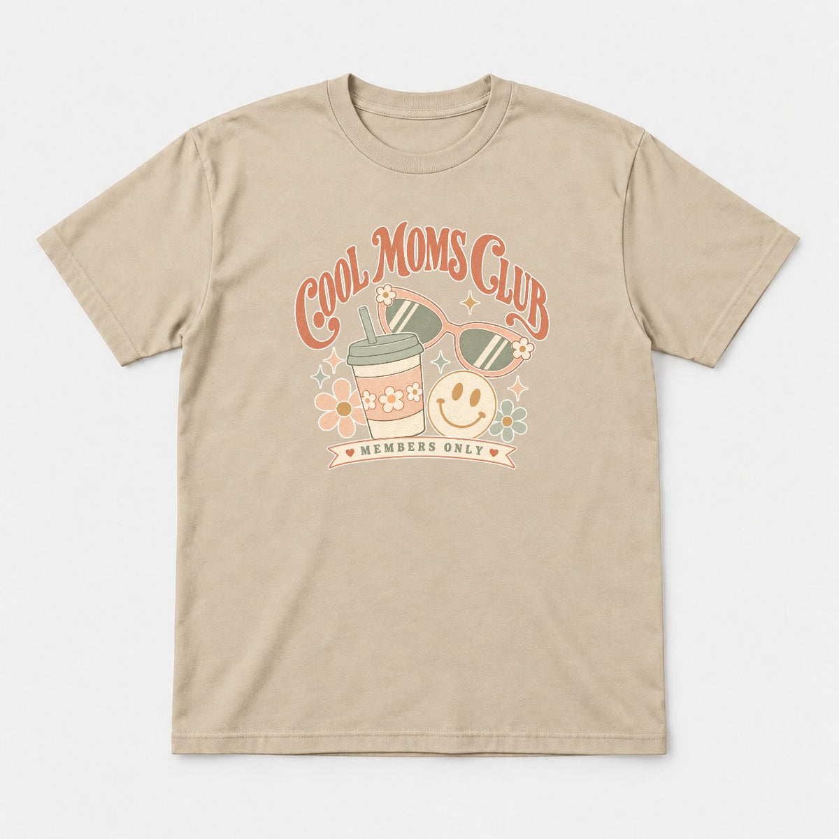 Cool Moms Club Retro Groovy Members Only Graphic T-Shirt & Sweatshirt - Tshirt Sand Front