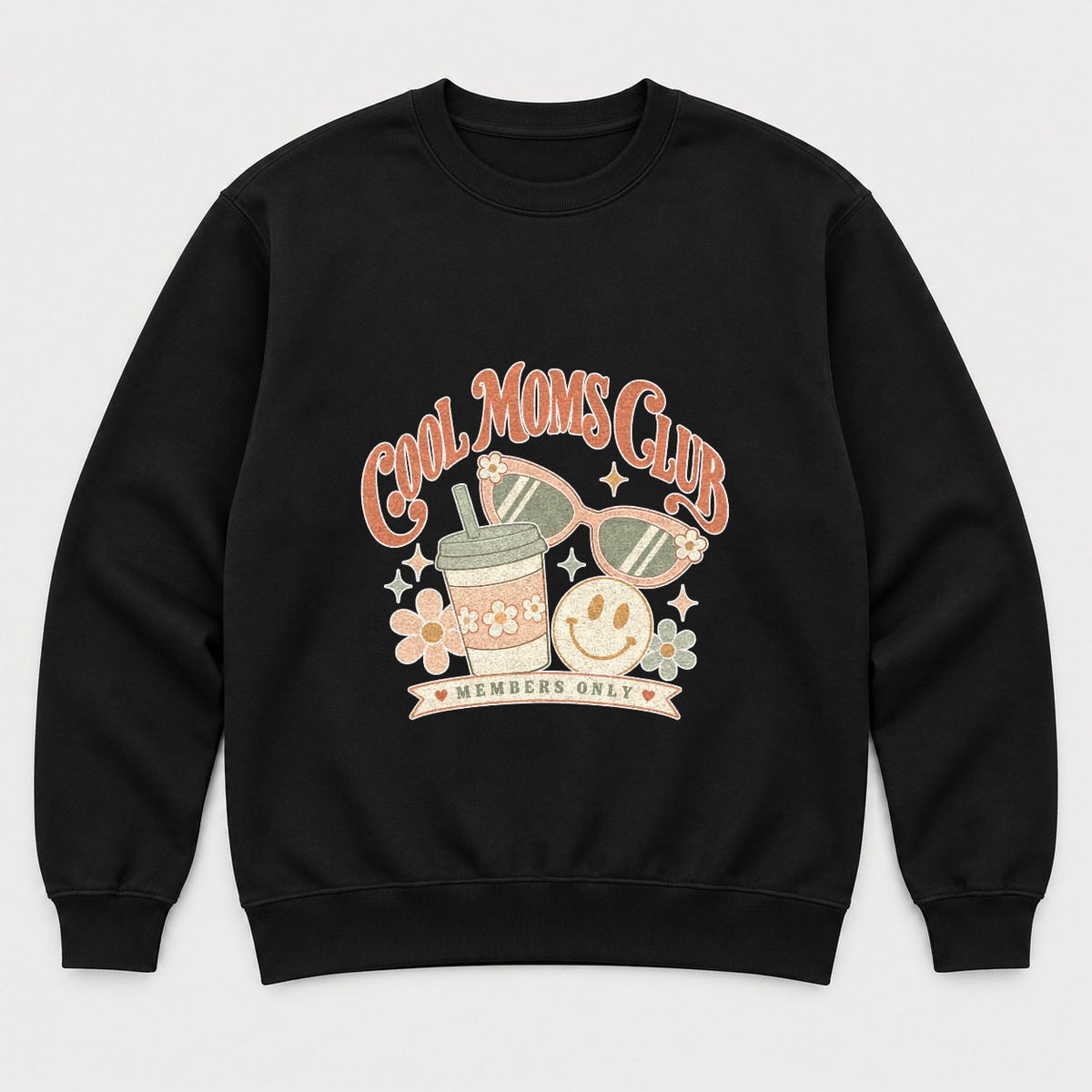 Cool Moms Club Retro Groovy Members Only Graphic T-Shirt & Sweatshirt - Sweatshirt Black Front