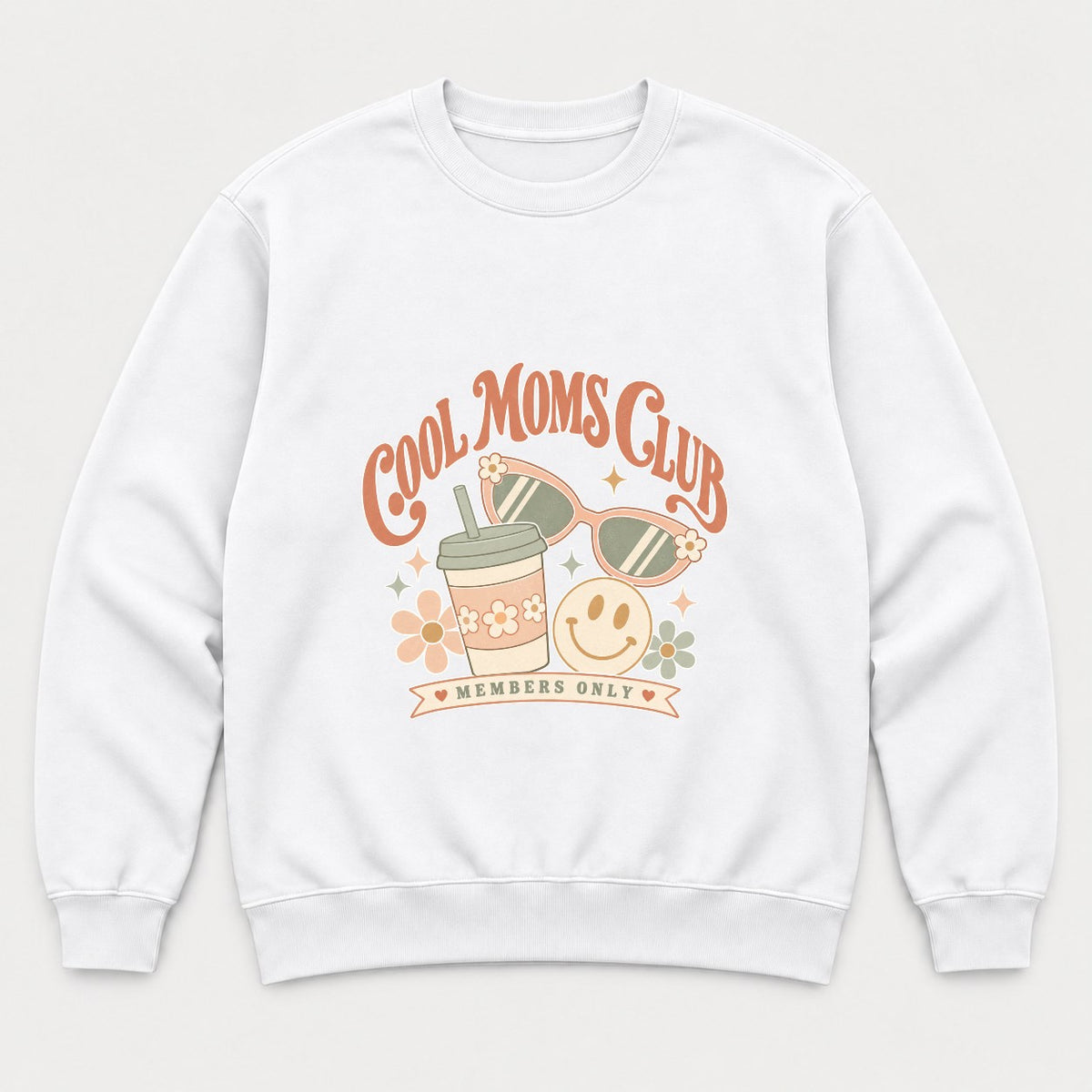 Cool Moms Club Retro Groovy Members Only Graphic T-Shirt & Sweatshirt - Sweatshirt White Front