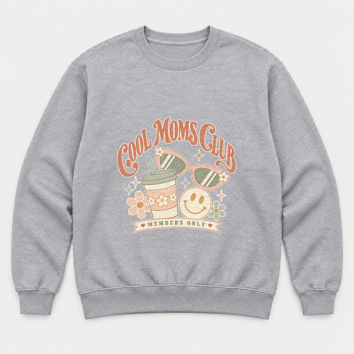 Cool Moms Club Retro Groovy Members Only Graphic T-Shirt & Sweatshirt - Sweatshirt Sport Grey Front