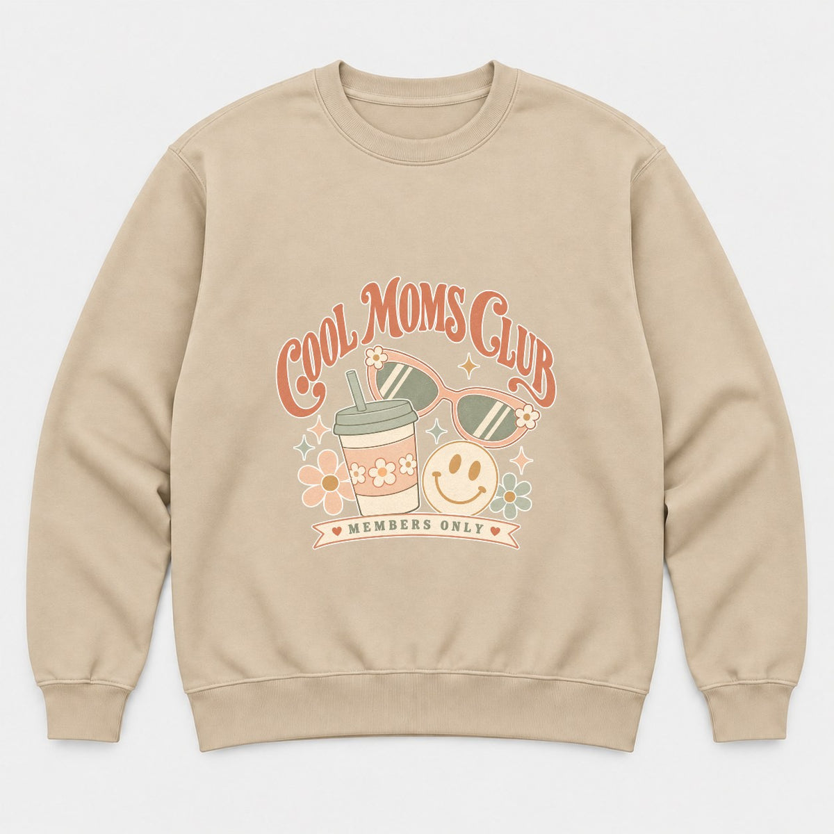 Cool Moms Club Retro Groovy Members Only Graphic T-Shirt & Sweatshirt - Sweatshirt Sand Front