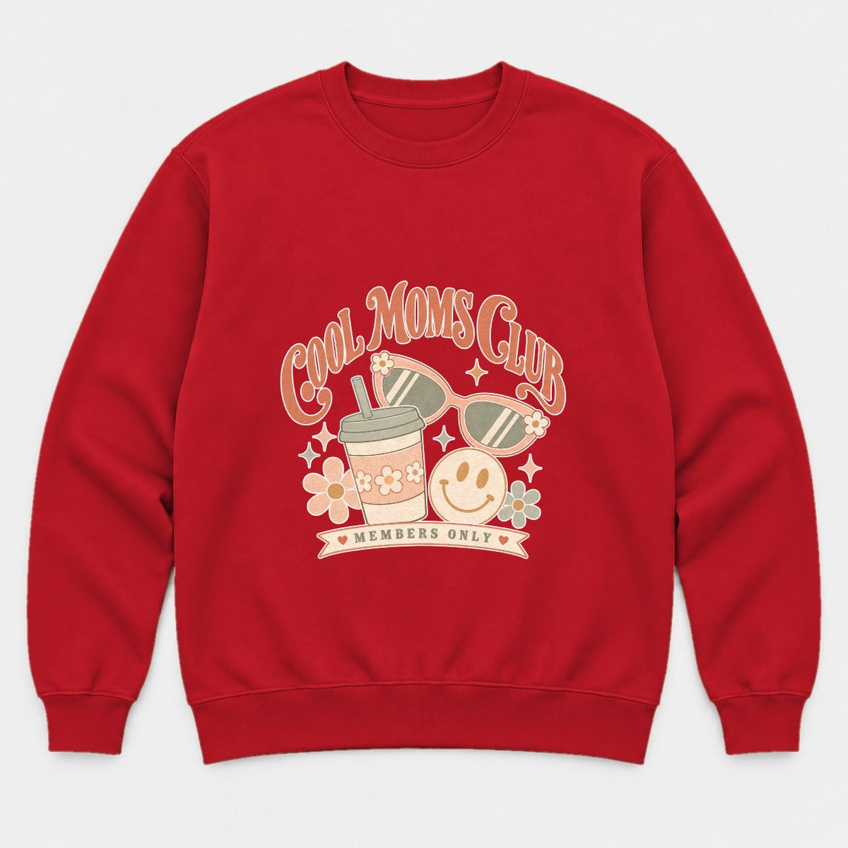 Cool Moms Club Retro Groovy Members Only Graphic T-Shirt & Sweatshirt - Sweatshirt Red Front