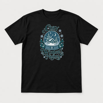 Cozy Winter Nights Snow Globe Cabin Graphic T-Shirt & Sweatshirt - Tshirt Black Front