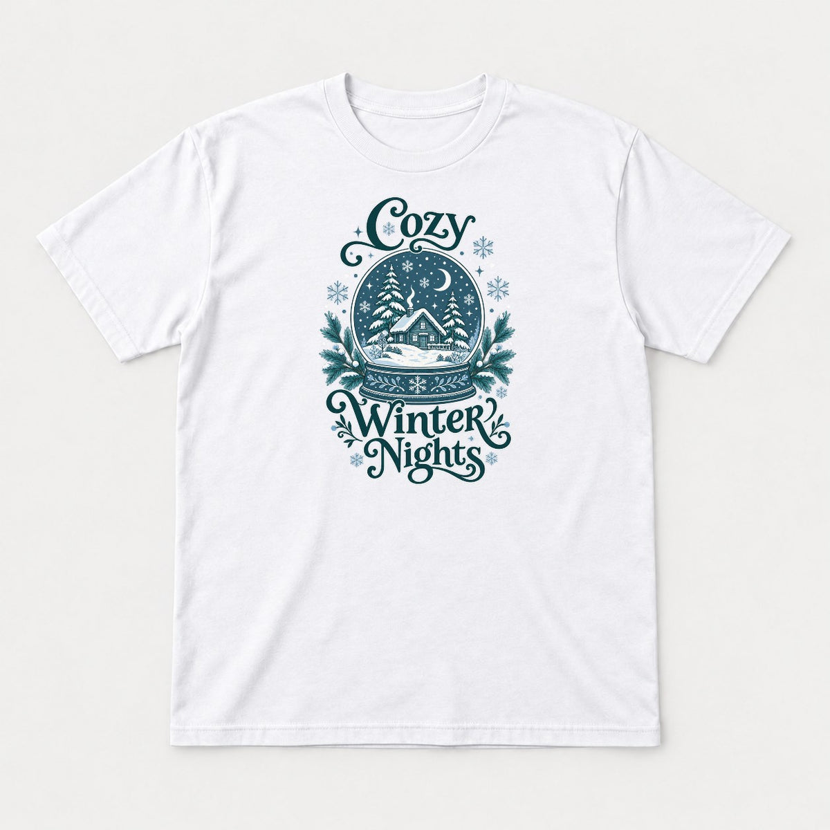 Cozy Winter Nights Snow Globe Cabin Graphic T-Shirt & Sweatshirt - Tshirt White Front