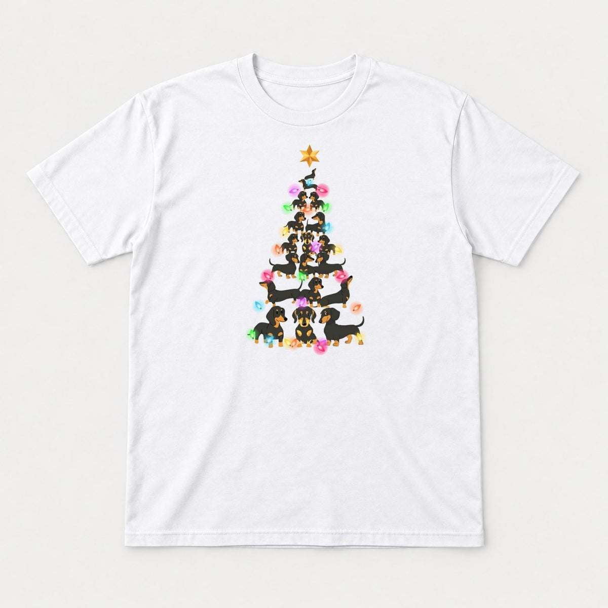 Dachshund Christmas Tree Colorful Lights Graphic T-Shirt & Sweatshirt - Tshirt White Front