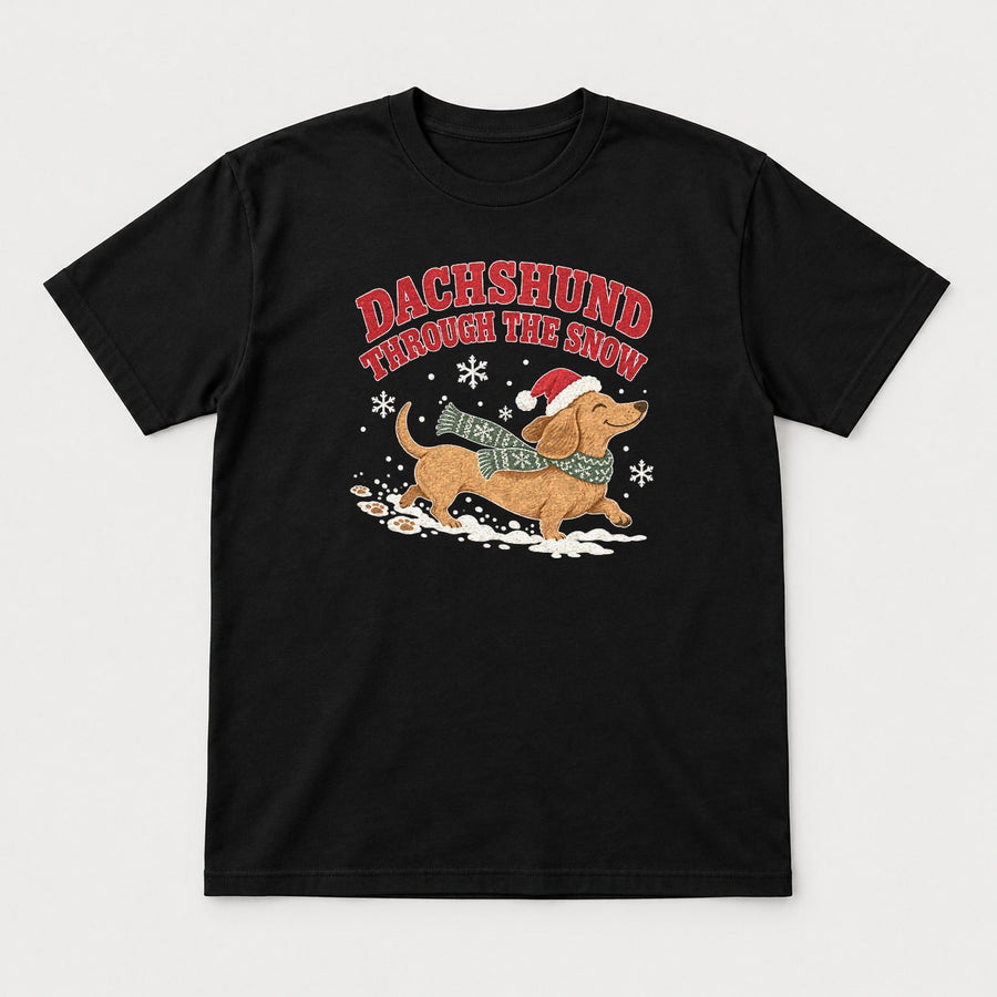 Dachshund Through the Snow Retro Christmas Graphic T-Shirt & Sweatshirt