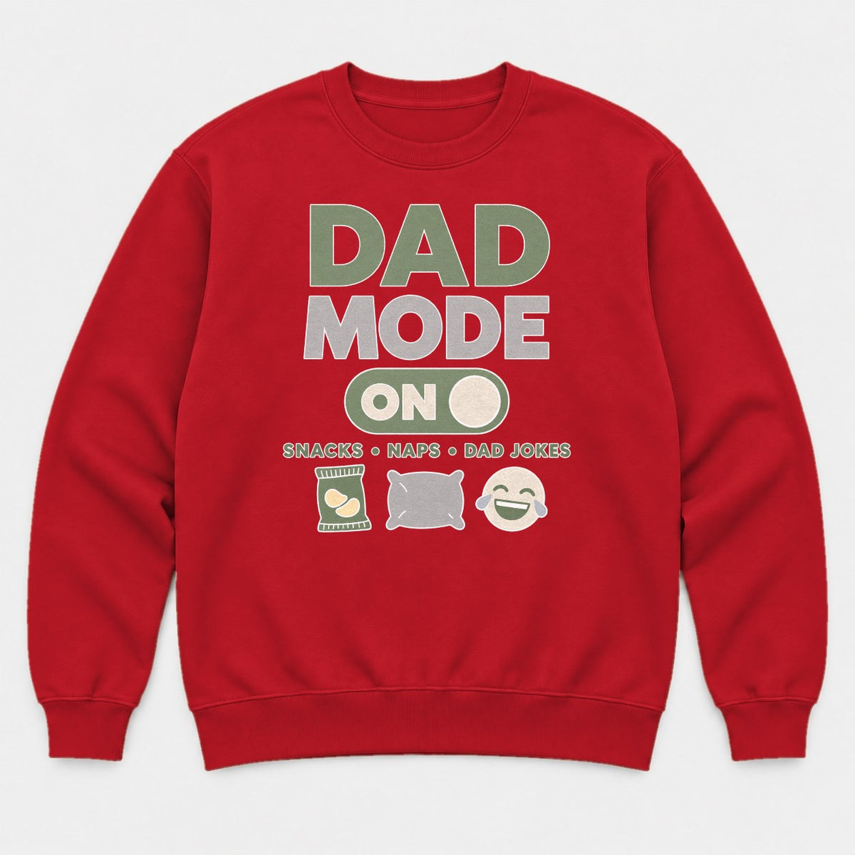Dad Mode On Snacks Naps Dad Jokes Funny Dad Graphic T-Shirt & Sweatshirt - Sweatshirt Red Front