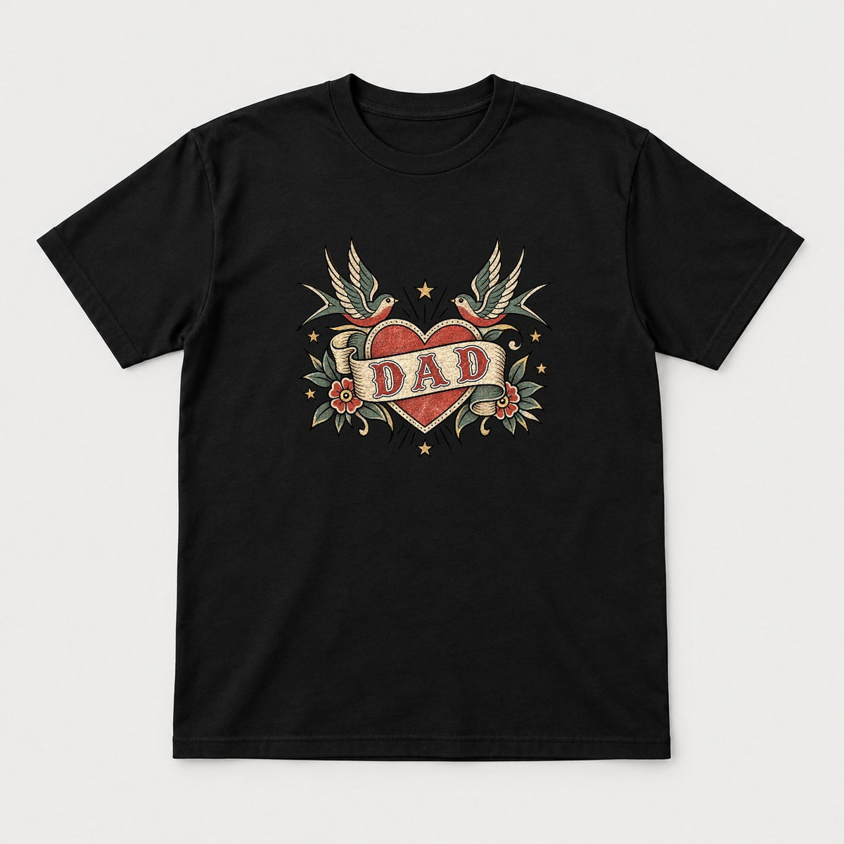 Dad Retro Tattoo Heart Swallows Graphic T-Shirt & Sweatshirt - Tshirt Black Front