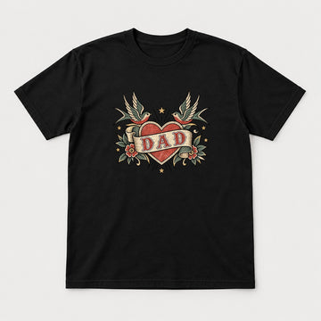 Dad Retro Tattoo Heart Swallows Graphic T-Shirt & Sweatshirt - Tshirt Black Front