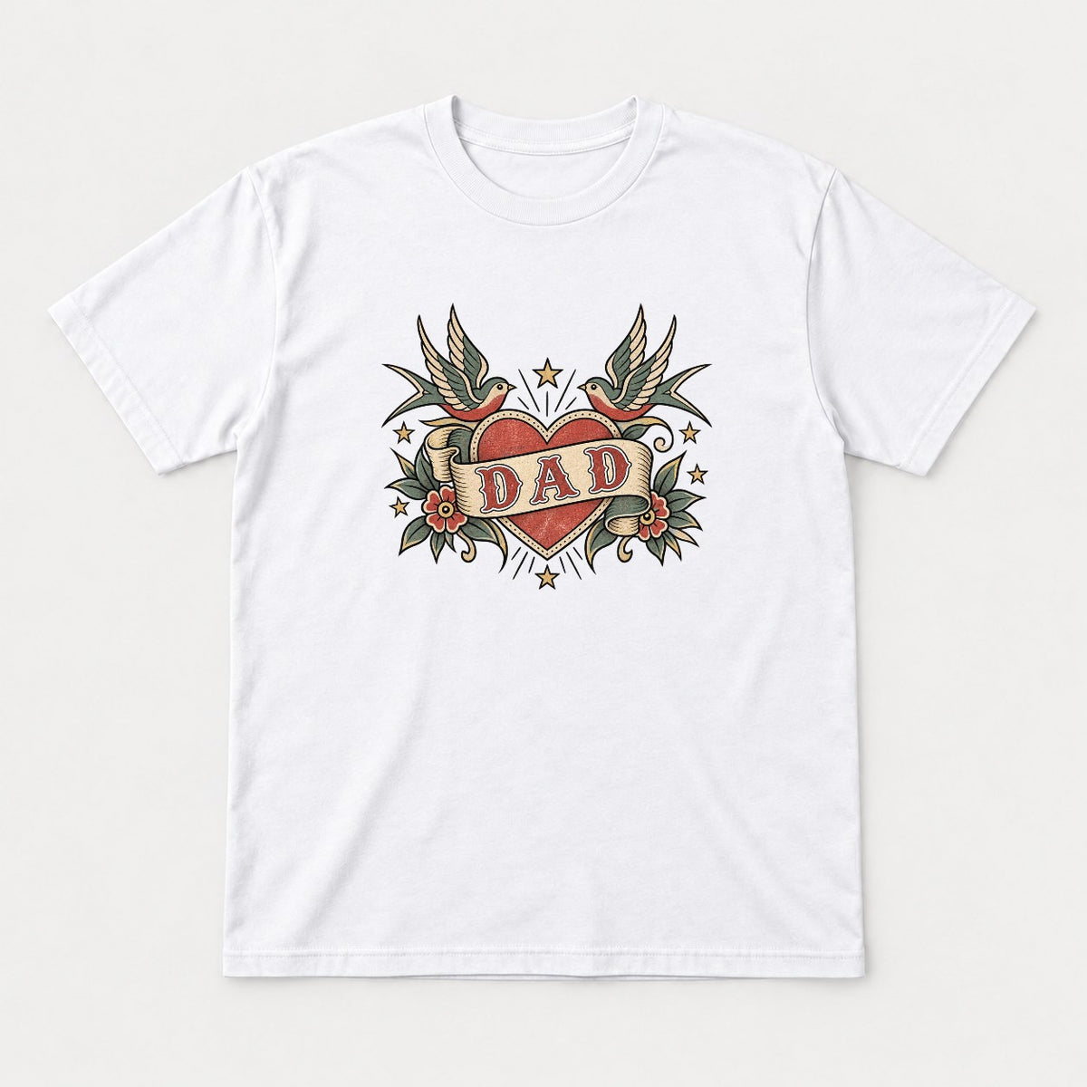 Dad Retro Tattoo Heart Swallows Graphic T-Shirt & Sweatshirt - Tshirt White Front