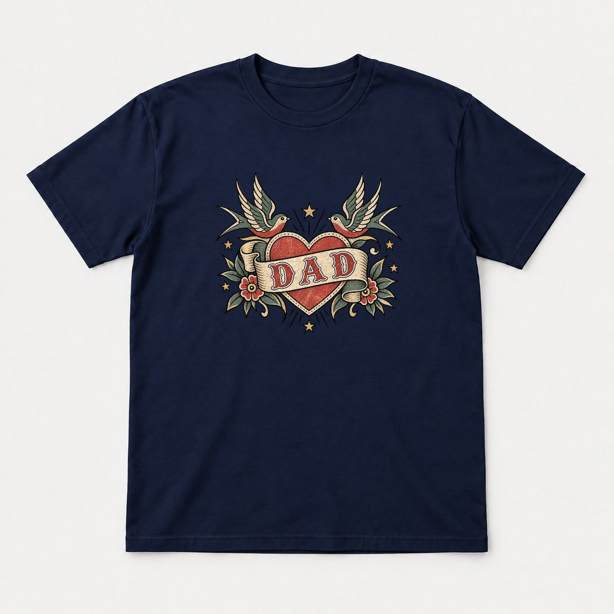 Dad Retro Tattoo Heart Swallows Graphic T-Shirt & Sweatshirt - Tshirt Navy Front