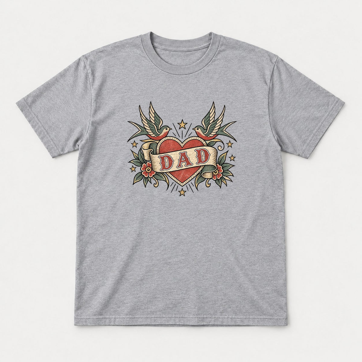 Dad Retro Tattoo Heart Swallows Graphic T-Shirt & Sweatshirt - Tshirt Sport Grey Front