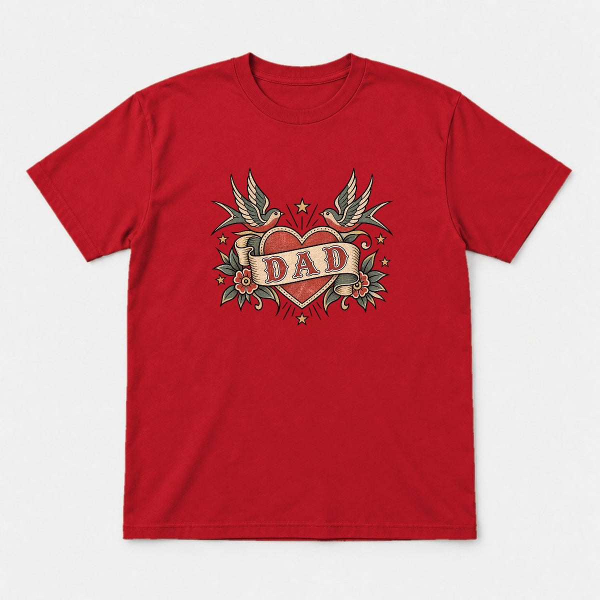 Dad Retro Tattoo Heart Swallows Graphic T-Shirt & Sweatshirt - Tshirt Red Front