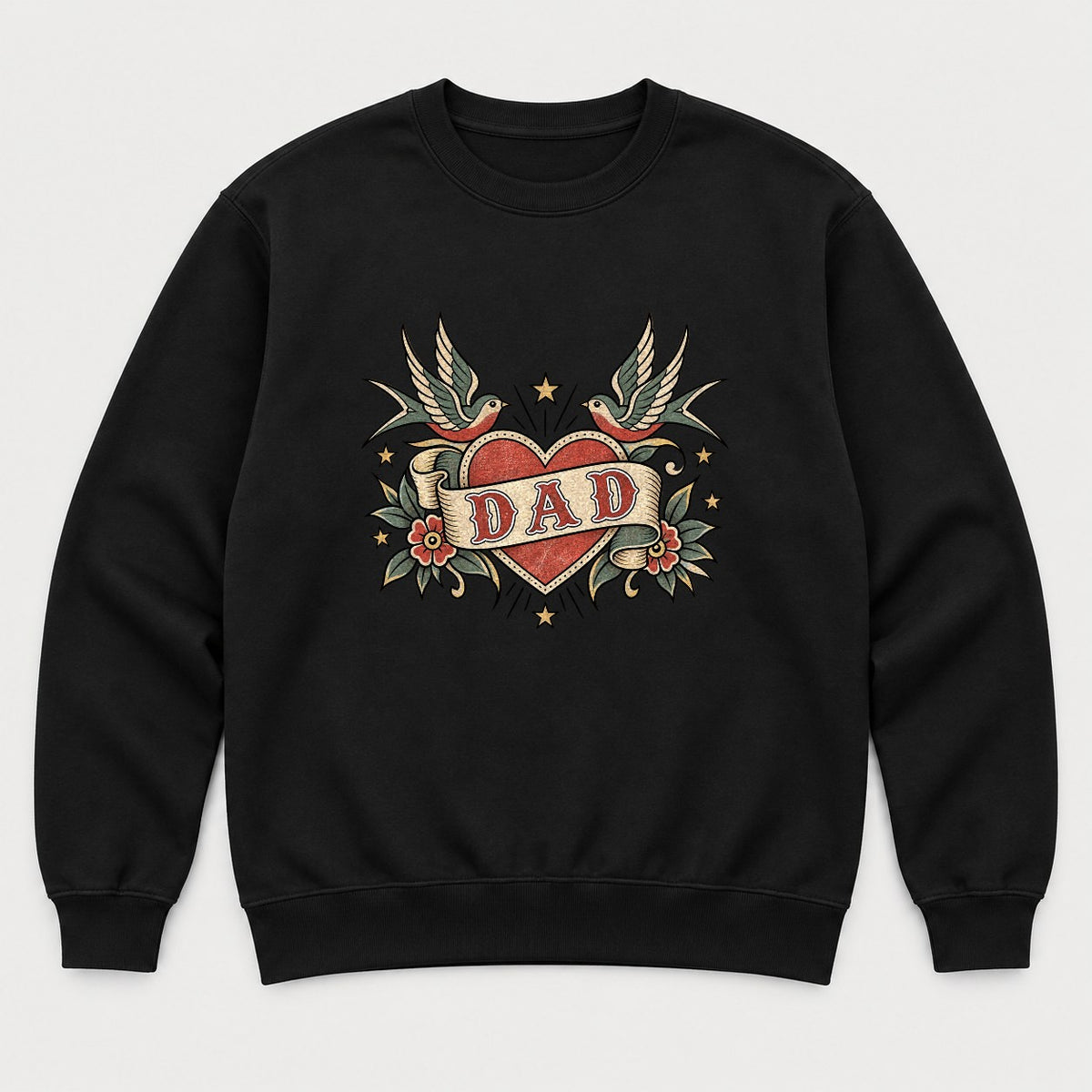 Dad Retro Tattoo Heart Swallows Graphic T-Shirt & Sweatshirt - Sweatshirt Black Front