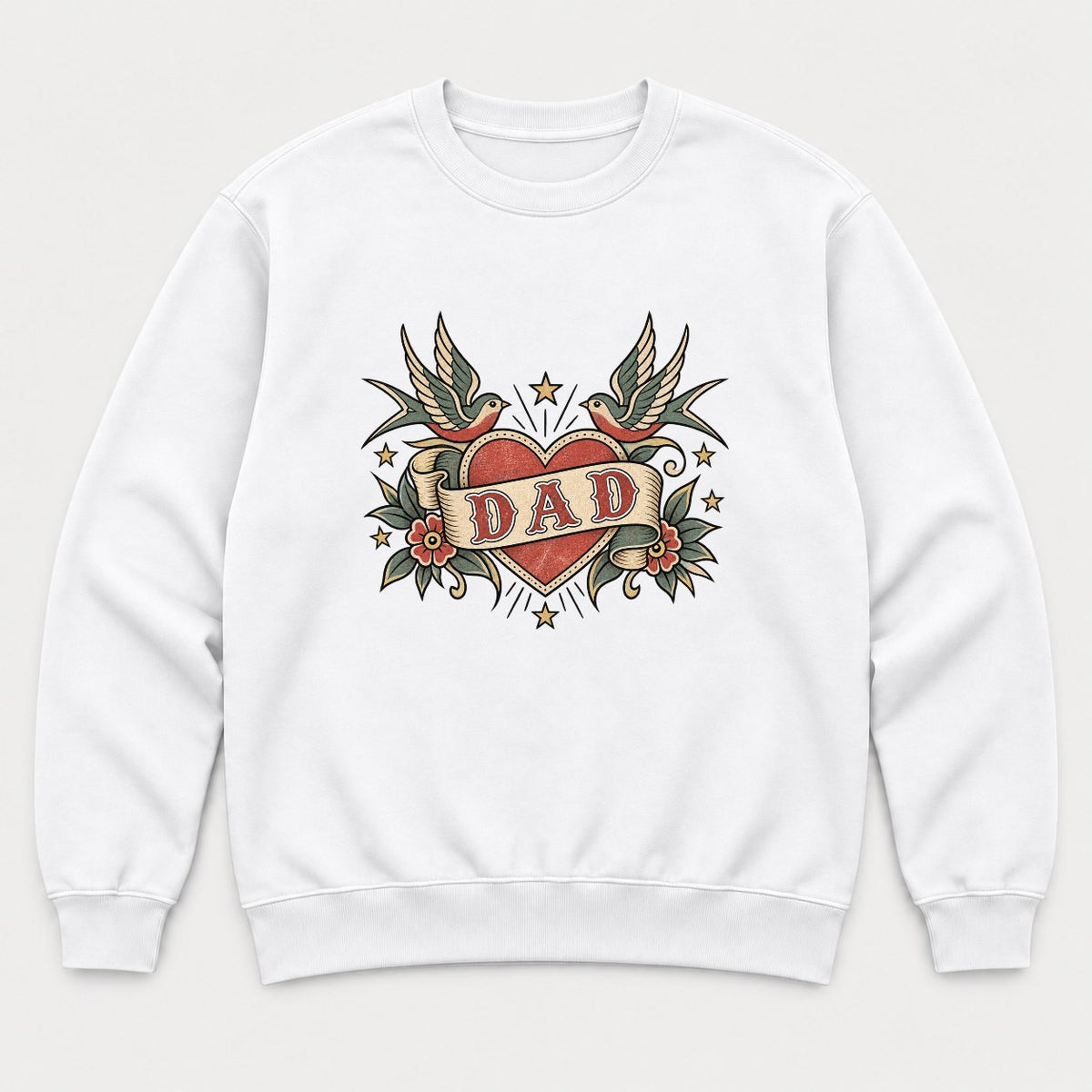 Dad Retro Tattoo Heart Swallows Graphic T-Shirt & Sweatshirt - Sweatshirt White Front