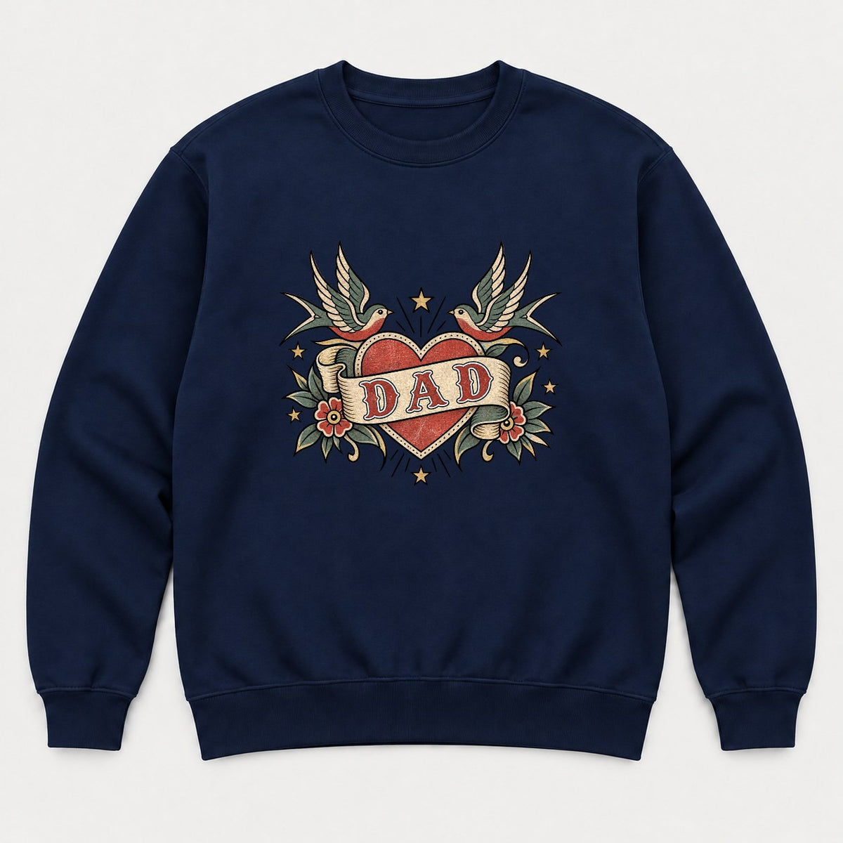 Dad Retro Tattoo Heart Swallows Graphic T-Shirt & Sweatshirt - Sweatshirt Navy Front