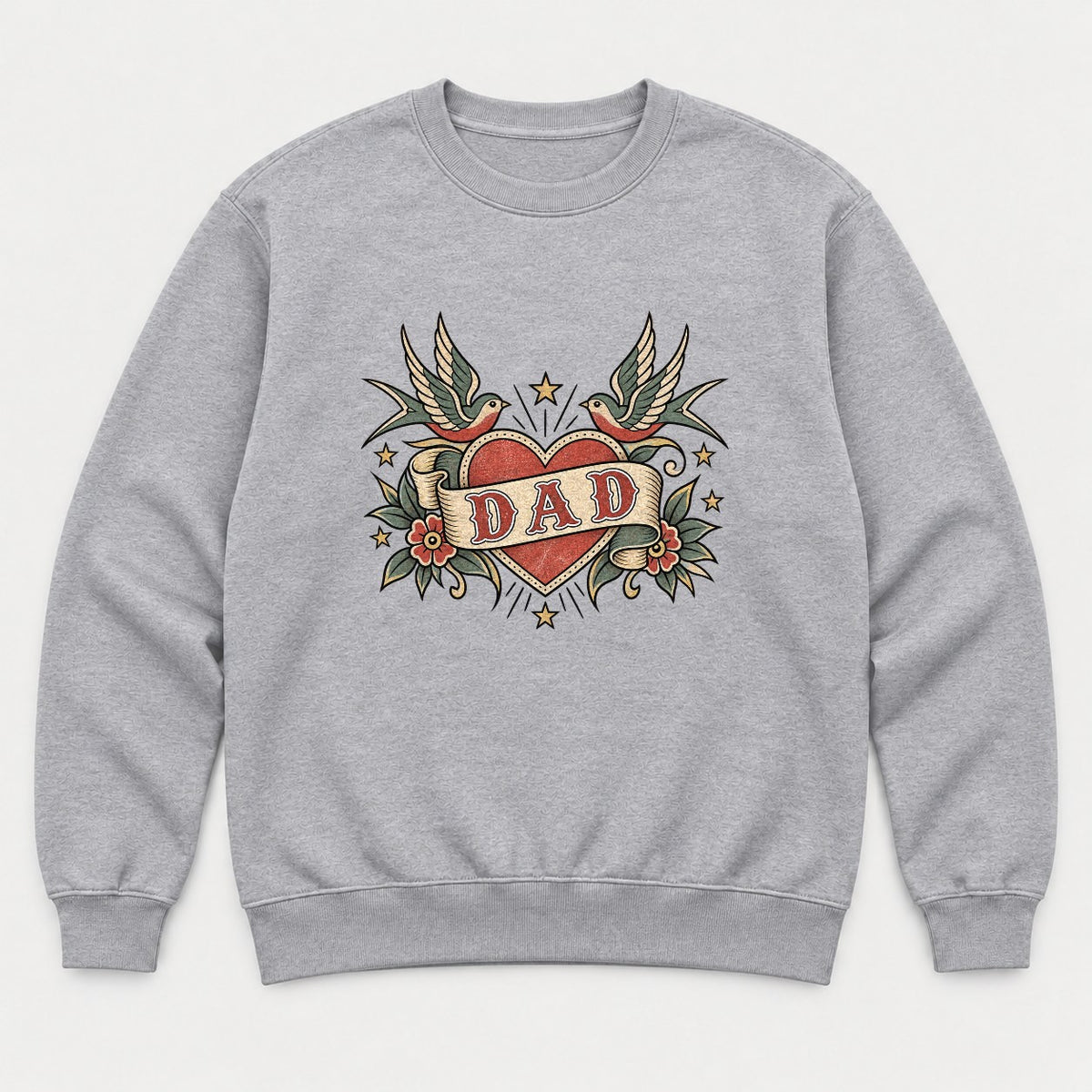 Dad Retro Tattoo Heart Swallows Graphic T-Shirt & Sweatshirt - Sweatshirt Sport Grey Front