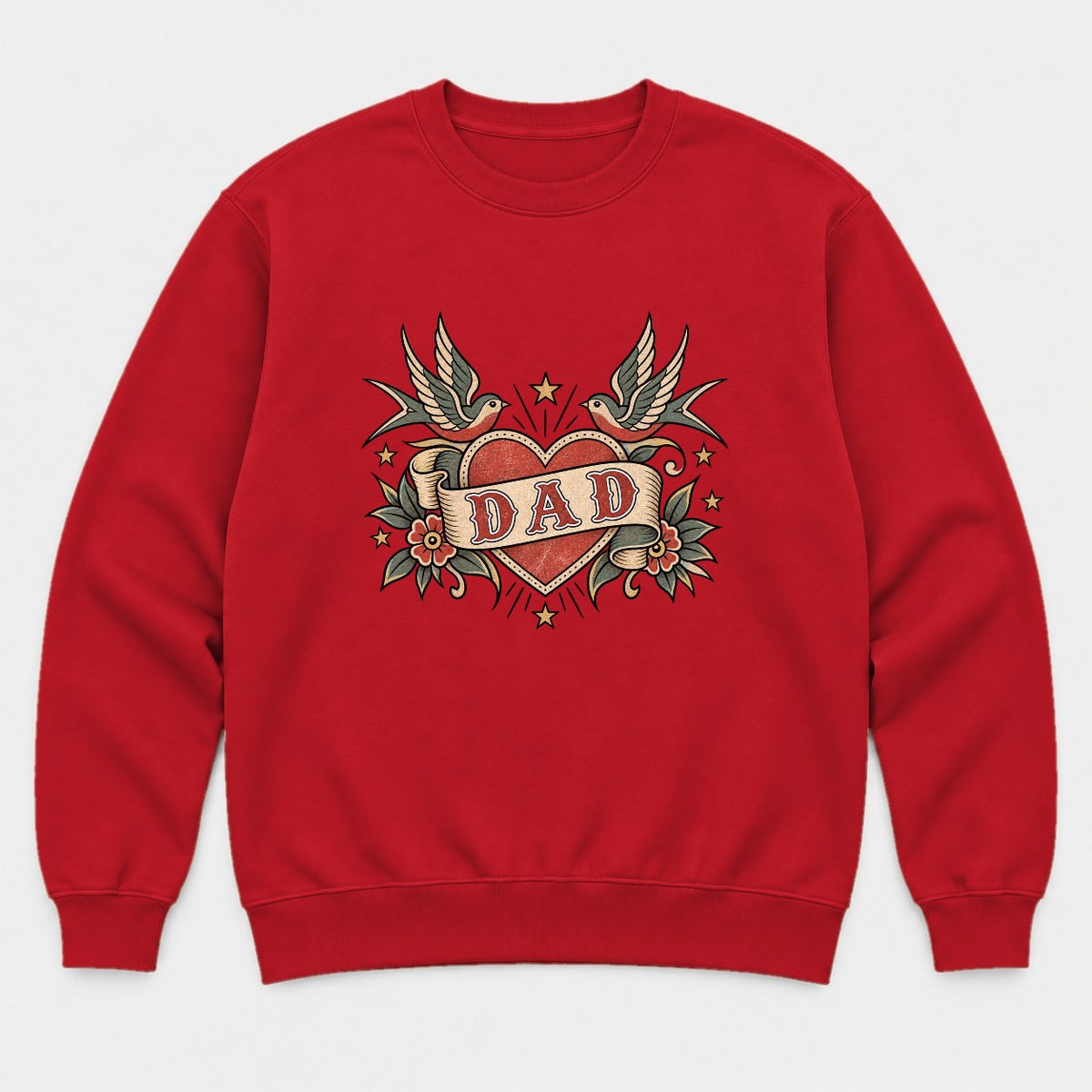 Dad Retro Tattoo Heart Swallows Graphic T-Shirt & Sweatshirt - Sweatshirt Red Front