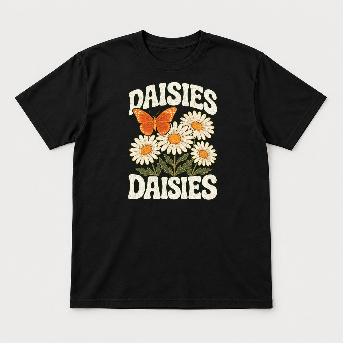 Daisies Retro Butterfly Wildflower Graphic T-Shirt & Sweatshirt - Tshirt Black Front