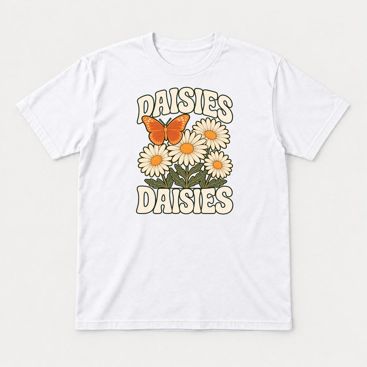 Daisies Retro Butterfly Wildflower Graphic T-Shirt & Sweatshirt - Tshirt White Front