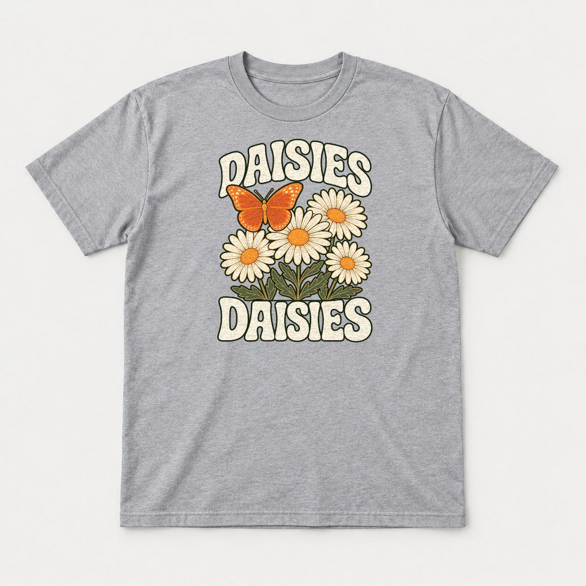Daisies Retro Butterfly Wildflower Graphic T-Shirt & Sweatshirt - Tshirt Sport Grey Front