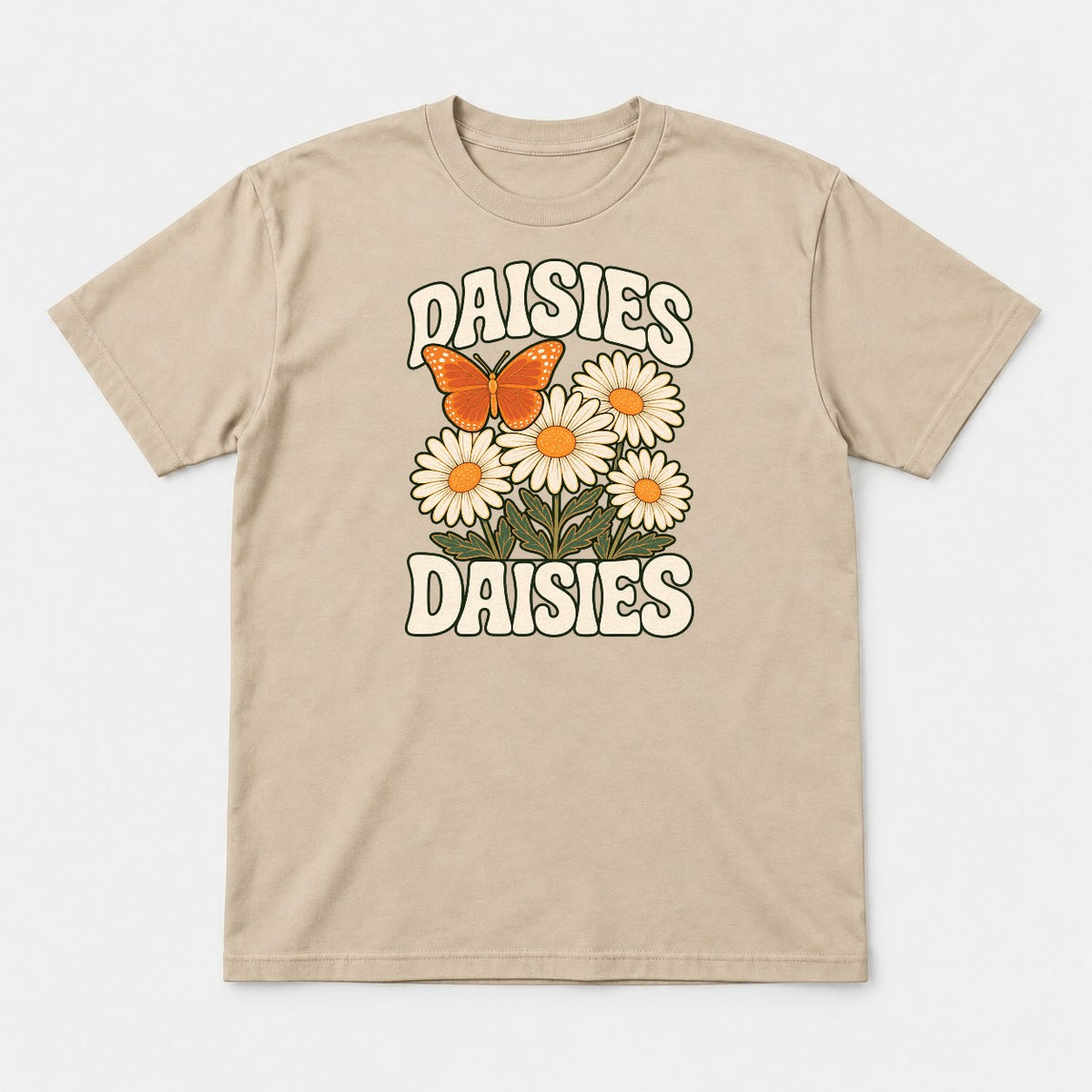 Daisies Retro Butterfly Wildflower Graphic T-Shirt & Sweatshirt - Tshirt Sand Front
