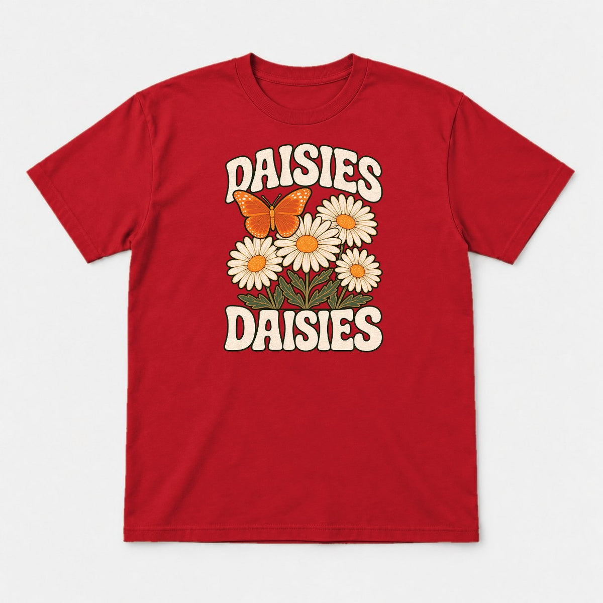 Daisies Retro Butterfly Wildflower Graphic T-Shirt & Sweatshirt - Tshirt Red Front