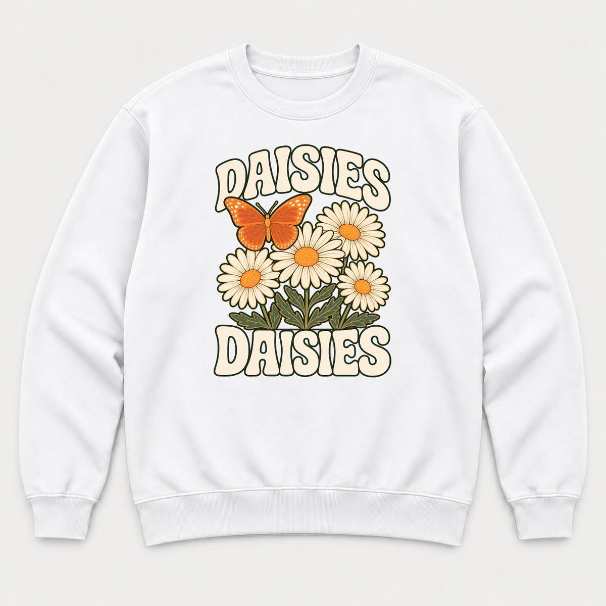 Daisies Retro Butterfly Wildflower Graphic T-Shirt & Sweatshirt - Sweatshirt White Front