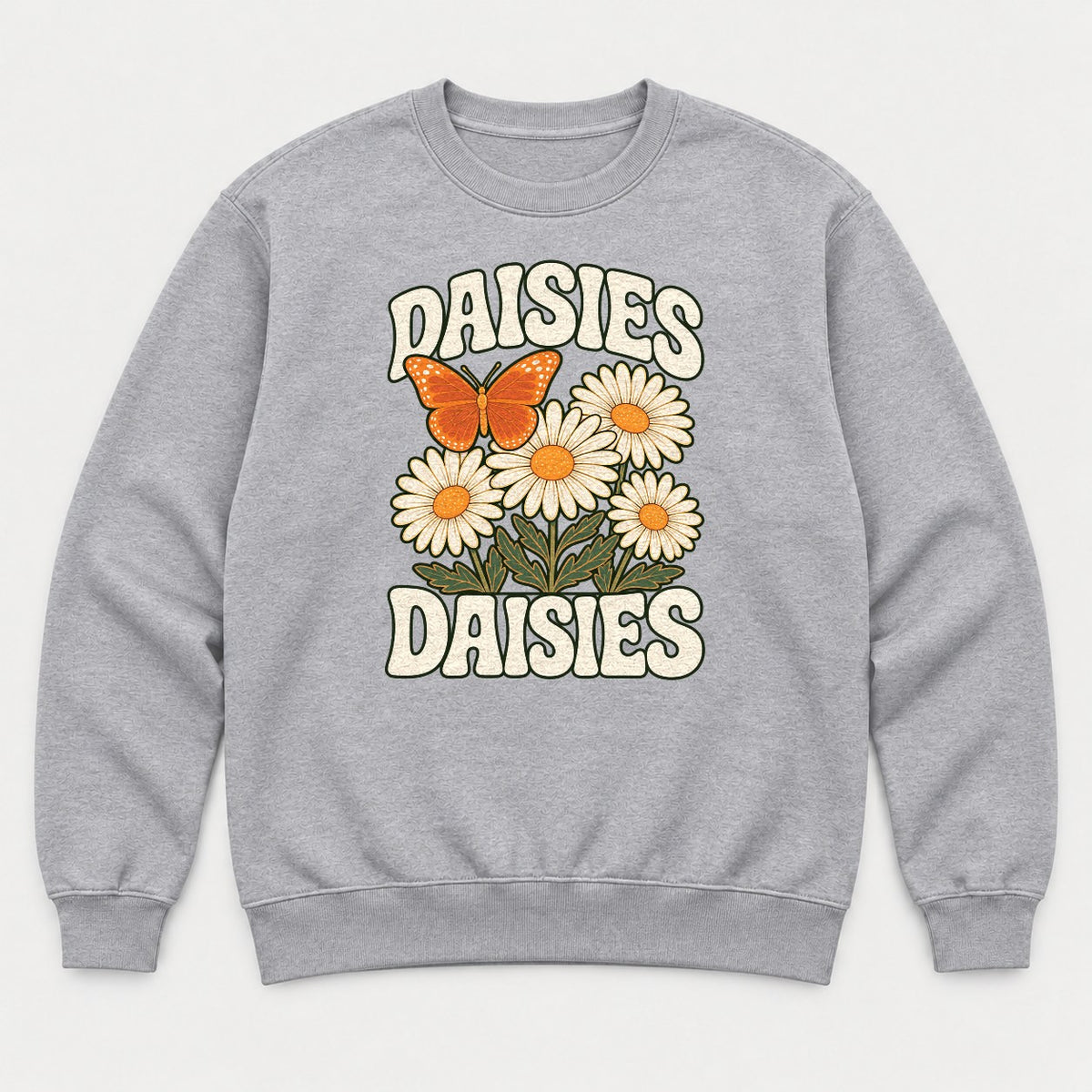 Daisies Retro Butterfly Wildflower Graphic T-Shirt & Sweatshirt - Sweatshirt Sport Grey Front