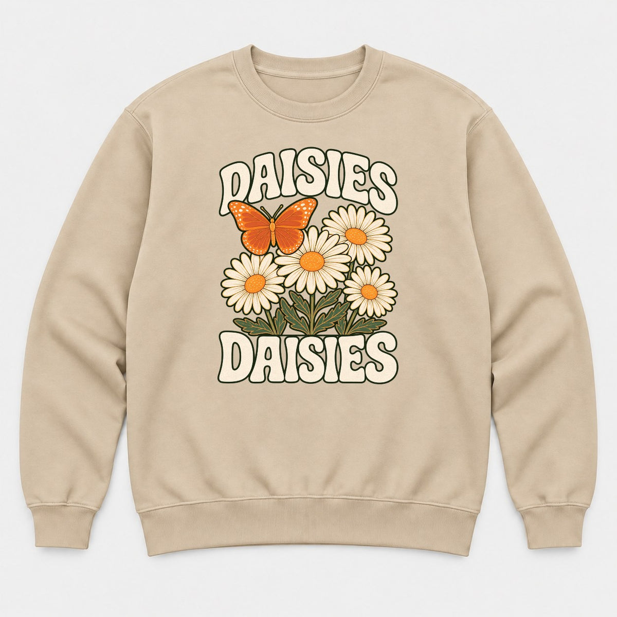Daisies Retro Butterfly Wildflower Graphic T-Shirt & Sweatshirt - Sweatshirt Sand Front