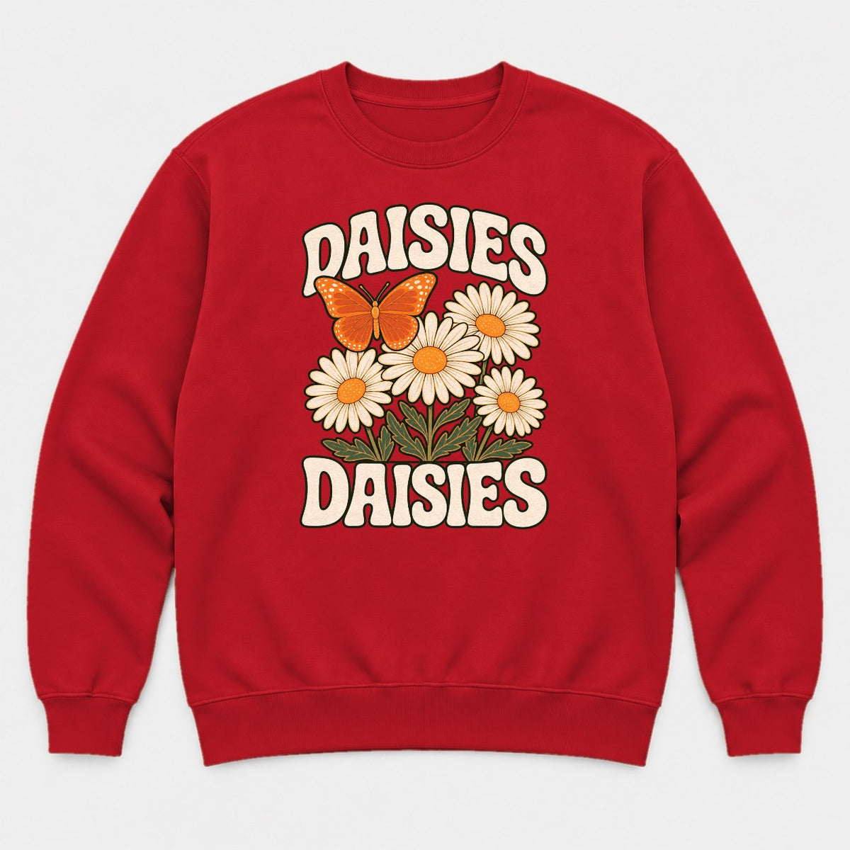 Daisies Retro Butterfly Wildflower Graphic T-Shirt & Sweatshirt - Sweatshirt Red Front