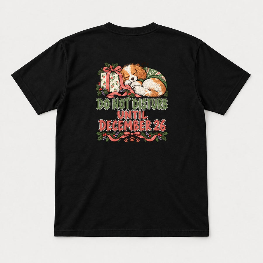 Do Not Disturb Until December 26 Sleeping Cavalier Puppy Dog Christmas Graphic T-Shirt & Sweatshirt