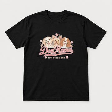 Dog Mama Est. With Love Cute Puppy Trio Graphic T-Shirt & Sweatshirt - Tshirt Black Front