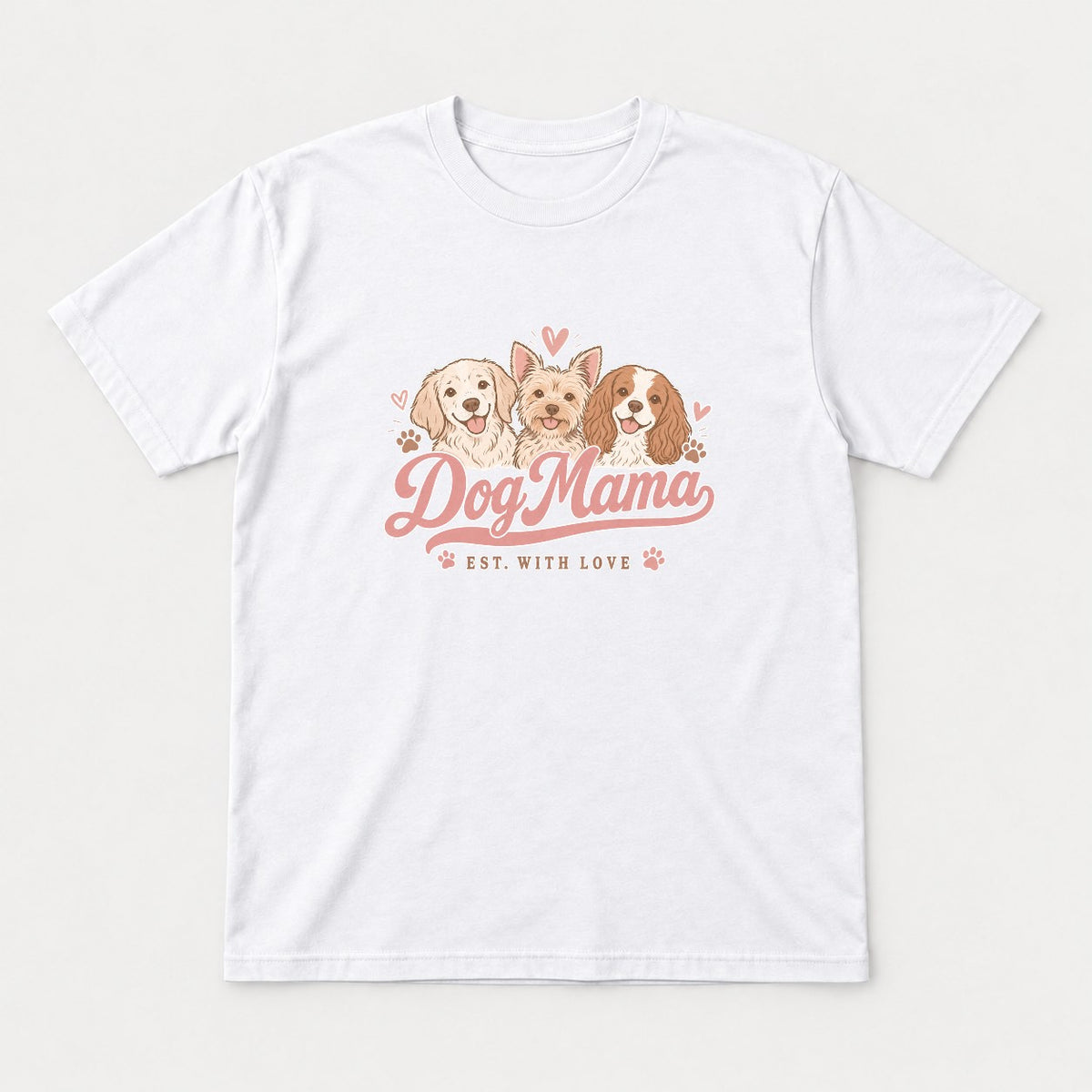 Dog Mama Est. With Love Cute Puppy Trio Graphic T-Shirt & Sweatshirt - Tshirt White Front