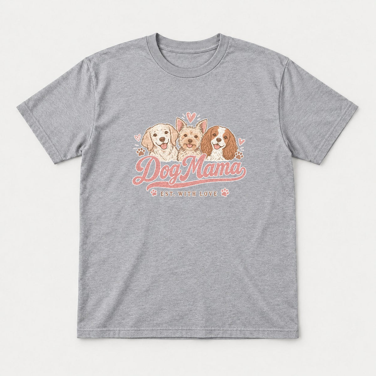 Dog Mama Est. With Love Cute Puppy Trio Graphic T-Shirt & Sweatshirt - Tshirt Sport Grey Front