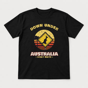 Down Under Australia Shirt – Retro Kangaroo Sign Tee - Tshirt Black Front