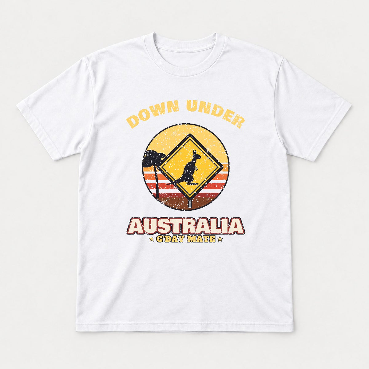 Down Under Australia Shirt – Retro Kangaroo Sign Tee - Tshirt White Front