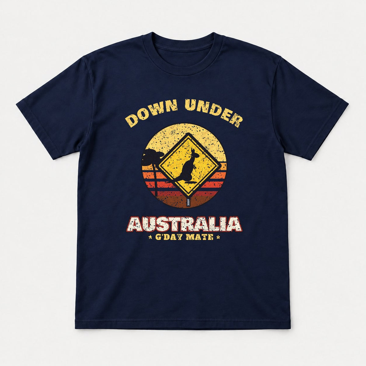 Down Under Australia Shirt – Retro Kangaroo Sign Tee - Tshirt Navy Front