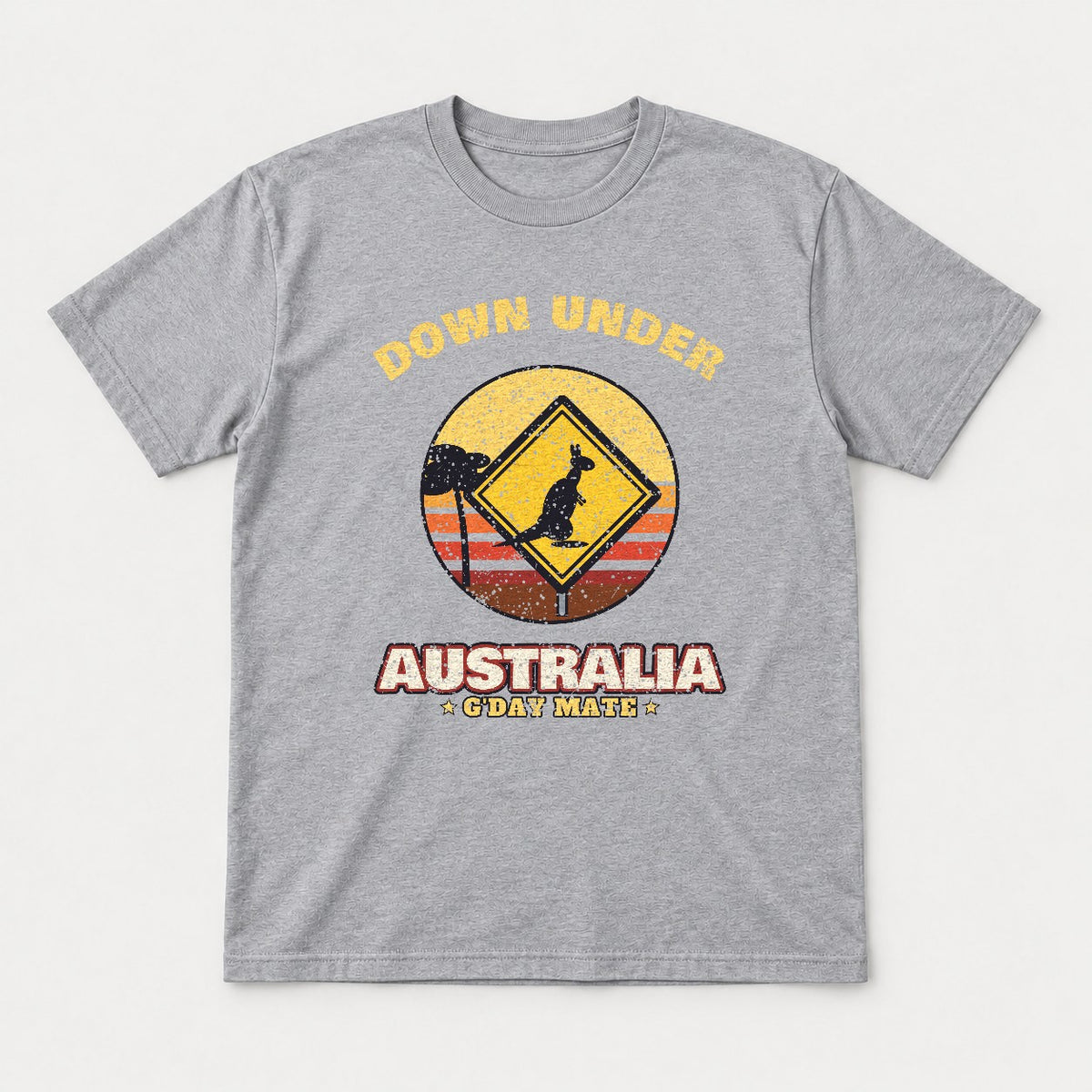 Down Under Australia Shirt – Retro Kangaroo Sign Tee - Tshirt Sport Grey Front