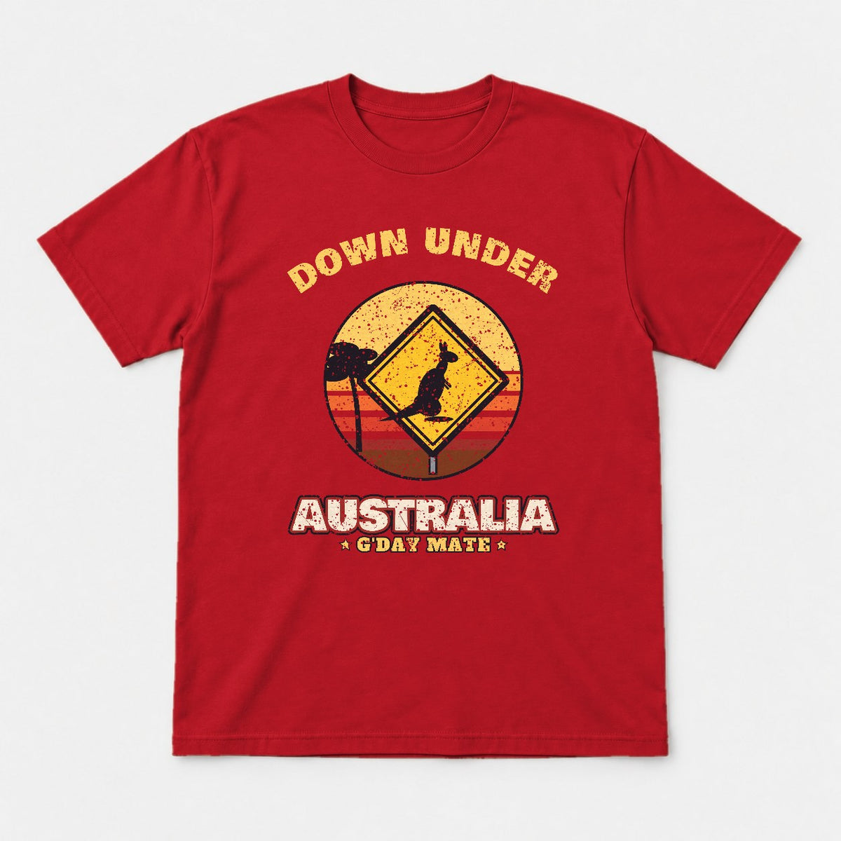 Down Under Australia Shirt – Retro Kangaroo Sign Tee - Tshirt Red Front