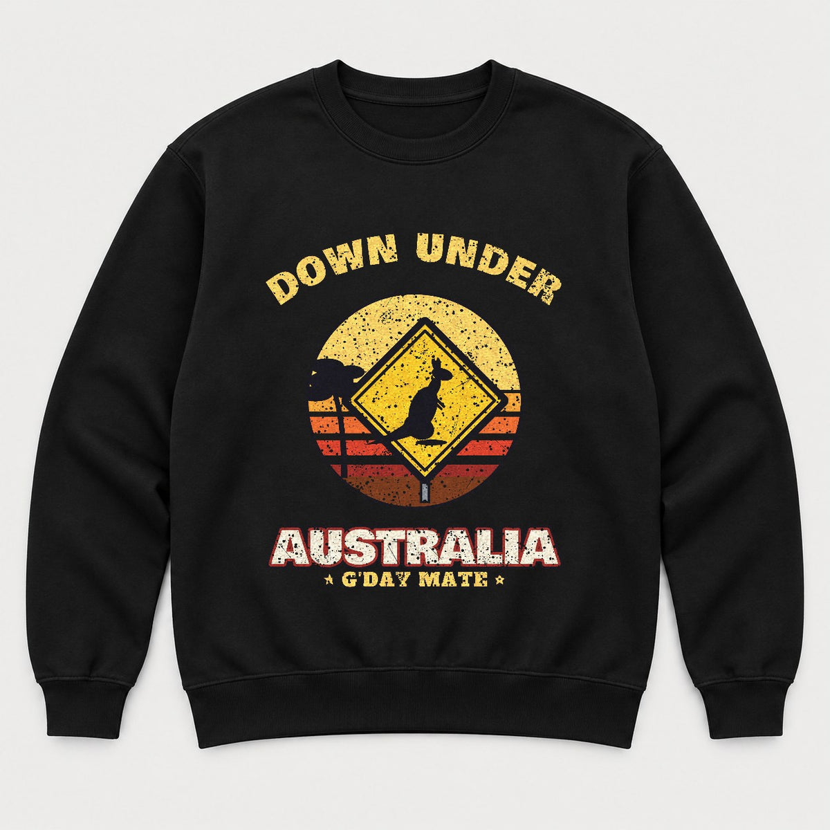 Down Under Australia Shirt – Retro Kangaroo Sign Tee - Sweatshirt Black Front