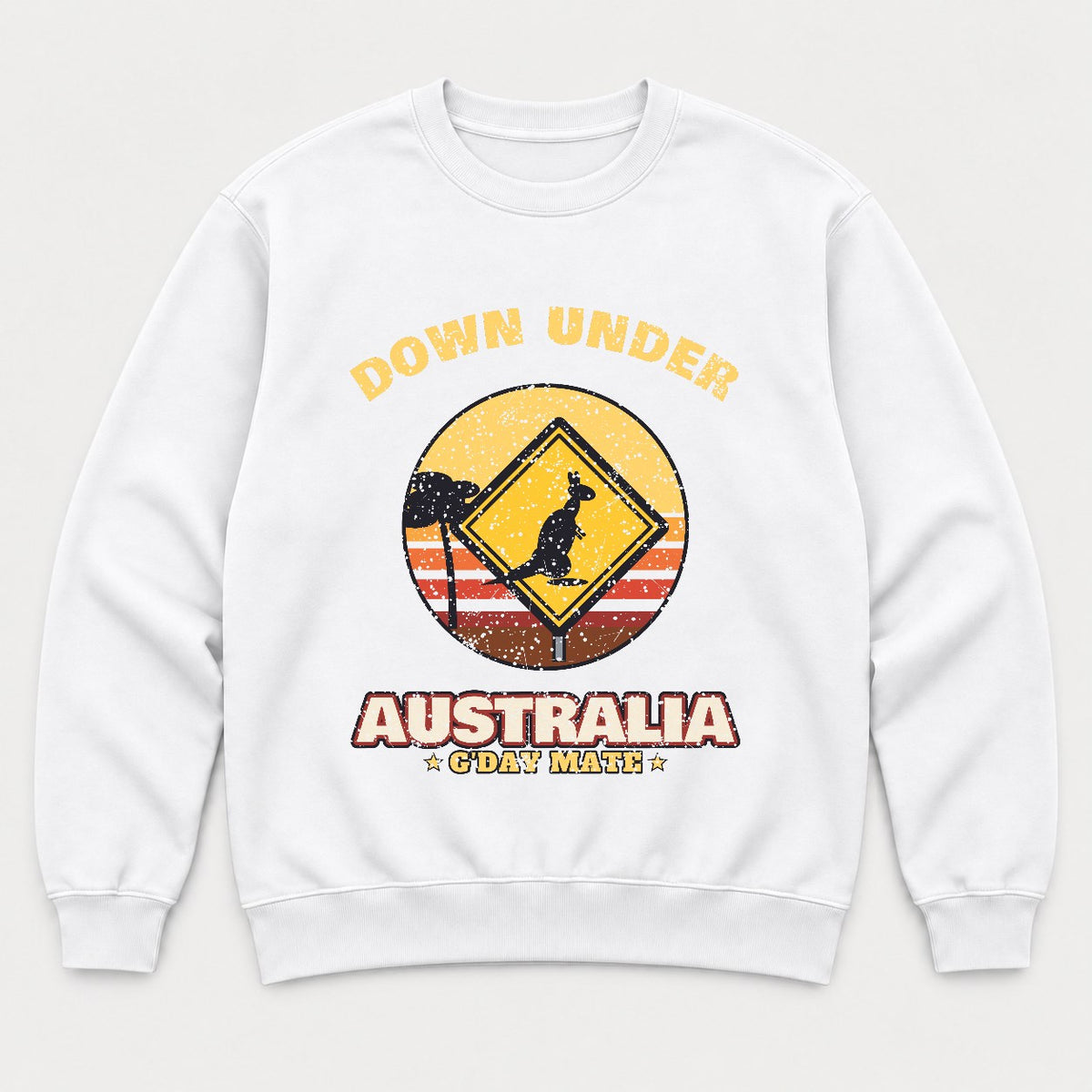 Down Under Australia Shirt – Retro Kangaroo Sign Tee - Sweatshirt White Front