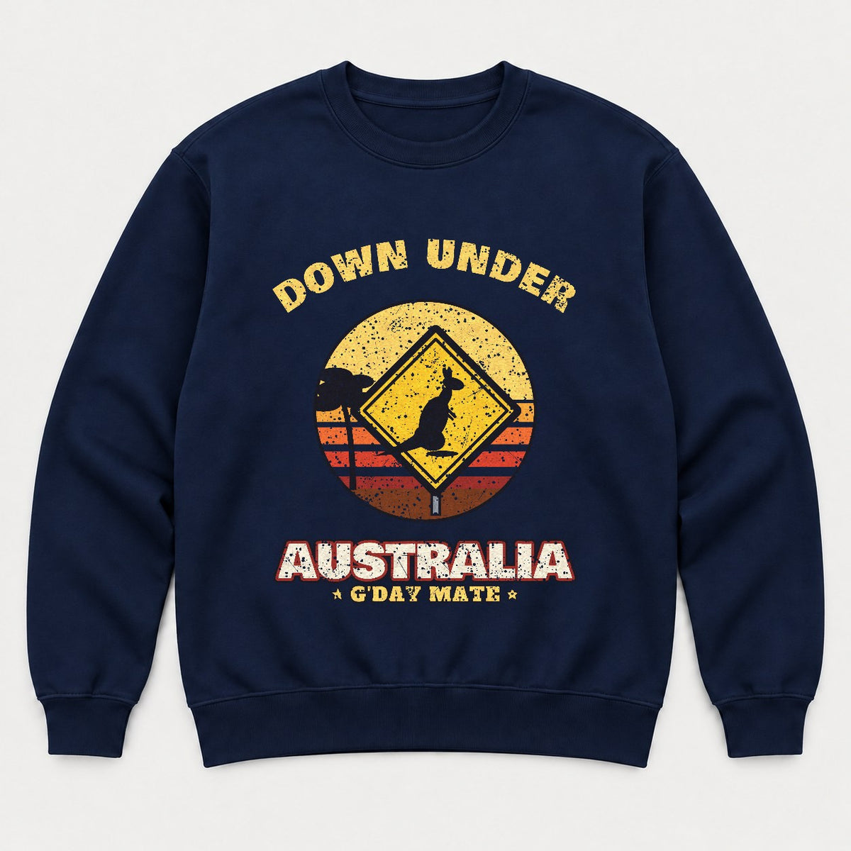 Down Under Australia Shirt – Retro Kangaroo Sign Tee - Sweatshirt Navy Front