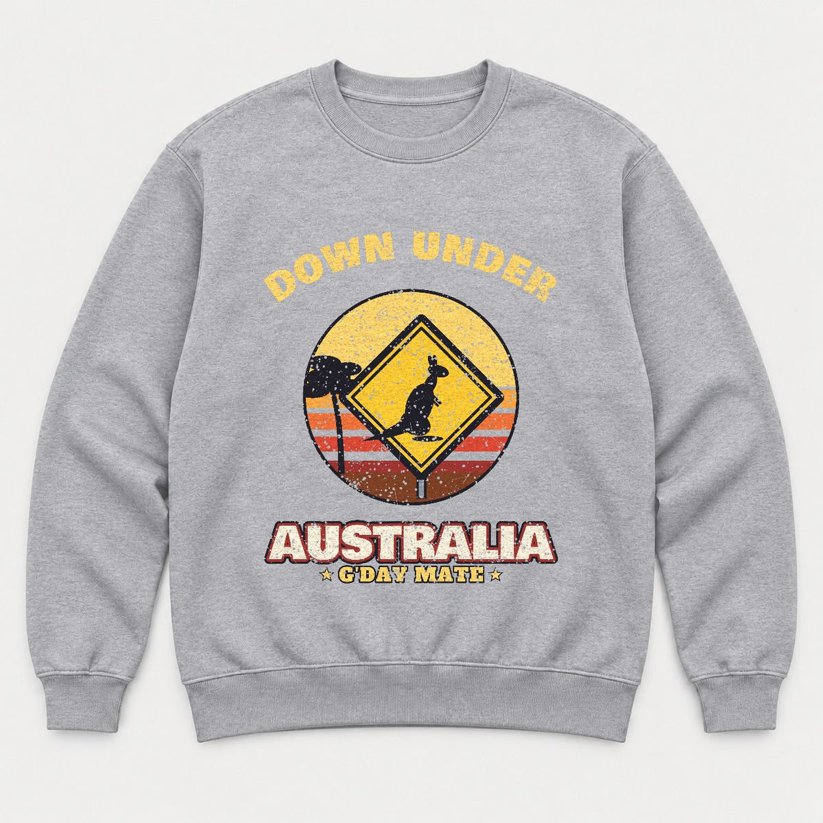 Down Under Australia Shirt – Retro Kangaroo Sign Tee - Sweatshirt Sport Grey Front