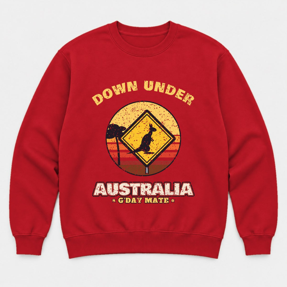 Down Under Australia Shirt – Retro Kangaroo Sign Tee - Sweatshirt Red Front