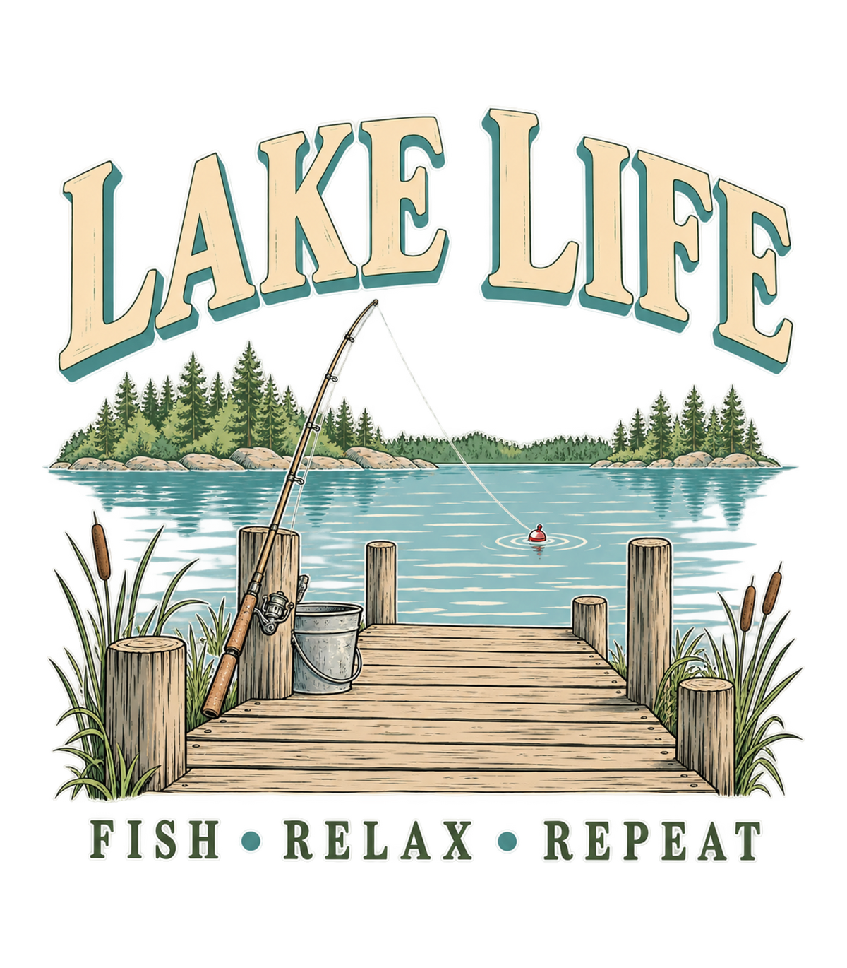 Lake Life Retro Fishing Dock Graphic T-Shirt & Sweatshirt - print file Front