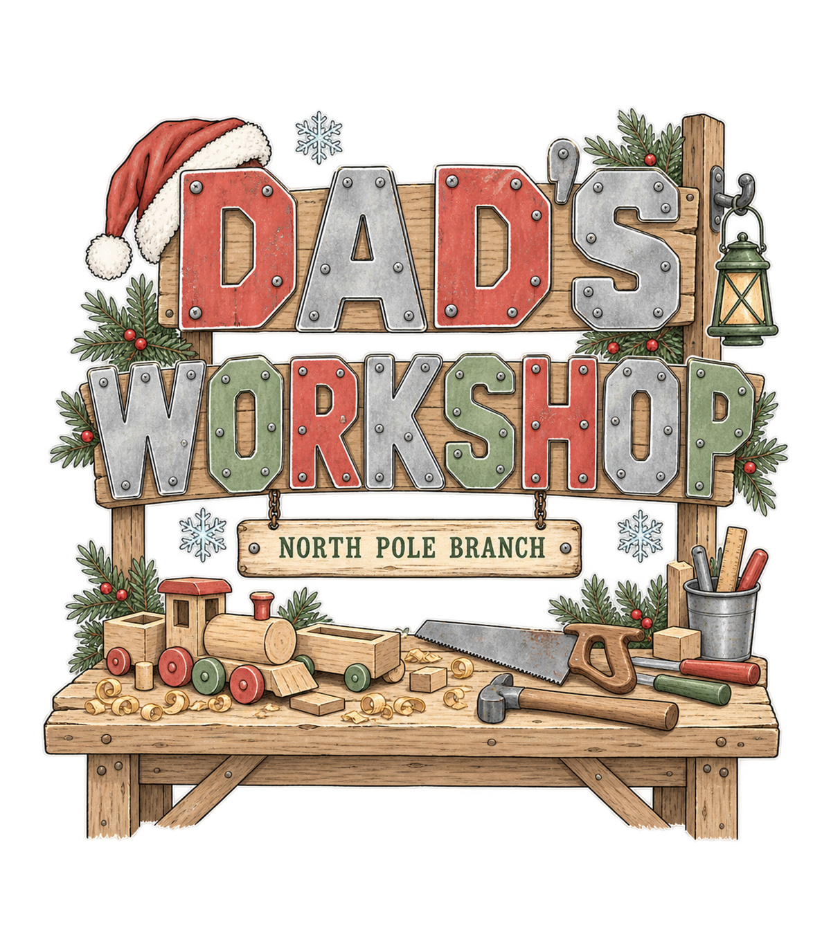 Dad's Workshop North Pole Branch Christmas Graphic T-Shirt & Sweatshirt - print file Front