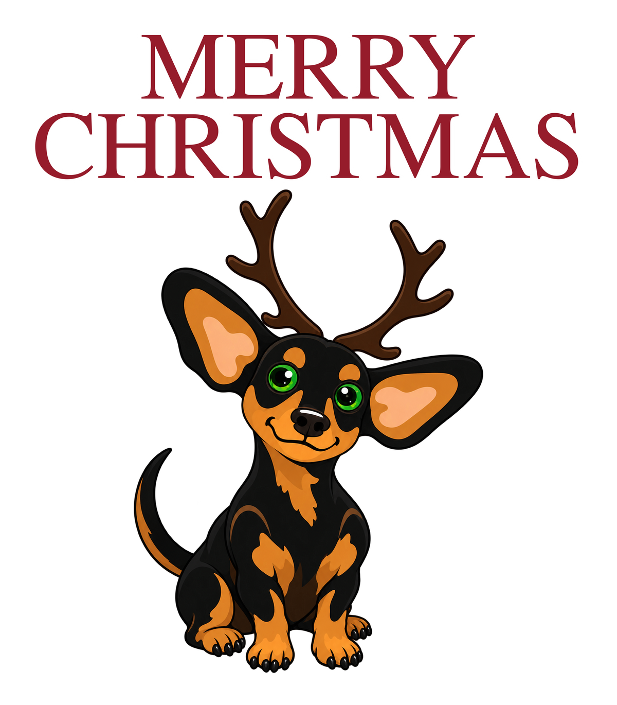 Merry Christmas Reindeer Antlers Dachshund Graphic T-Shirt & Sweatshirt - print file Front