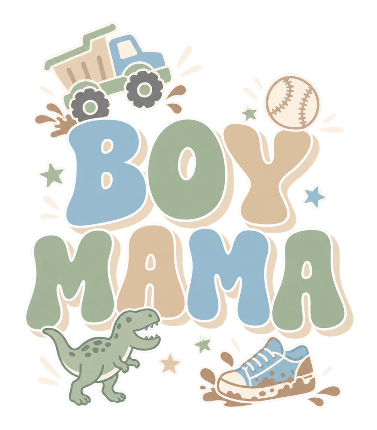 Boy Mama Retro Dump Truck Dinosaur Graphic T-Shirt & Sweatshirt - print file Front