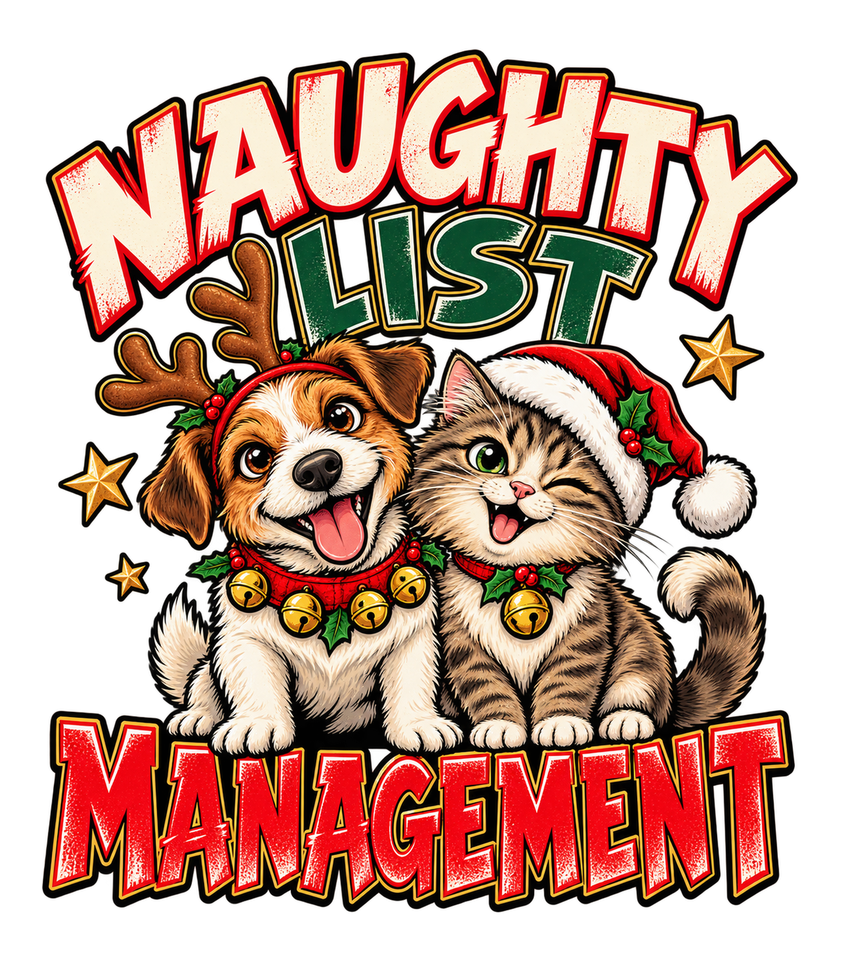 Naughty List Management Christmas Dog & Cat Graphic T-Shirt & Sweatshirt - print file Front